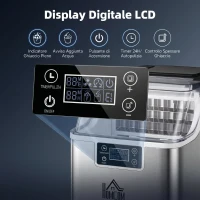 HOMCOM Macchina del Ghiaccio Autopulente da 24 Cubetti ogni 14-18 Minuti con Display LCD, in Acciaio Inox, 25.2x36x37.1 cm(m-7)