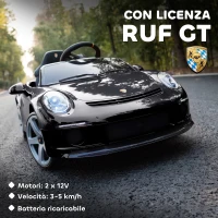 AIYAPLAY Macchina per Bambini 3-5 Anni con Licenza Ufficiale RUF GT, Telecomando, Cintura di Sicurezza e Musica, Nero(m-3)