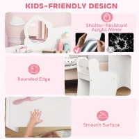 AIYAPLAY Kids Dressing Table with Mirror, Stool, Kids Vanity Table with Shelves, for Ages 3-8 Years, White(m-7)