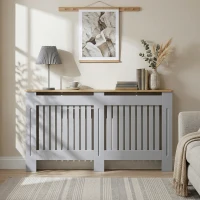 HOMCOM Slatted Radiator Cover, Painted Cabinet with Line Grill Design, 152L × 19W × 81H cm, Grey(m-8)