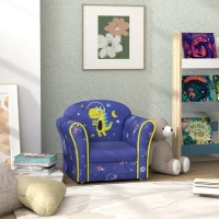 AIYAPLAY Kids Armchair with Planet Dinosaurs Design, Wooden Frame, for Bedroom, Playroom, Kids Room - Blue(m-10)