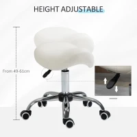 HOMCOM Height Adjustable Saddle Stool with Swivel Wheels, Faux Leather Salon Chair for Hairdressing, Beauty, Tattoo, White(m-4)