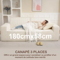 HOMCOM Canapé 3 places en velours côtelé 230 cm, canapé moderne, pas de montage nécessaire, beige(m-4)