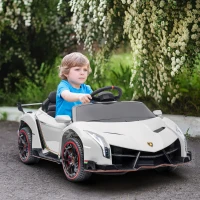 HOMCOM Carro Elétrico Lamborghini 12V Velocidade Máxima 7 km/h com Controlo Remoto MP3 Luzes e Cinto de Segurança 111x61x45 cm Branco(m-10)