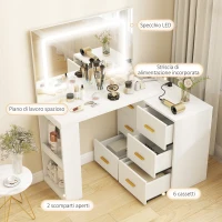 HOMCOM Toeletta da Camera con Specchio e Luci LED Regolabili, 6 Cassetti, 2 Ripiani e Prese Elettriche, Bianco(m-4)