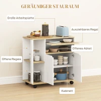 HOMCOM Rollende keukenwagen met opbergruimte, kast, verstelbare planken, voor keuken, woonkamer, eetkamer, wit(m-4)