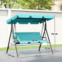 Outsunny Three-Seater Garden Swing Chair, with Adjustable Canopy - Teal(m-3)
