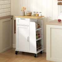 HOMCOM Carrello da Cucina con Cassetto, Armadietto, Portasciugamani e 3 Portaspezie, in Legno, 62x40x87 cm, Bianco(m-9)