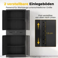 HOMCOM Szafa metalowa 180 cm, zamykana szafka narzędziowa z szufladą i regulowanymi półkami, Czarna(m-7)