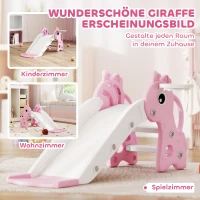 AIYAPLAY 3-in-1 Rutsche für Kinder, Giraffenform, Basketballkorb, Ball, Rosa(m-5)