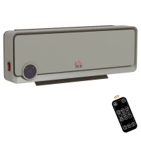 HOMCOM Wall Downflow Heater 2 Heat and Fan 1000W/2000W, Electric Space Heater with Timer Remote Oscillating, for Bedroom Home Office, Grey(m-1)