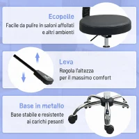 HOMCOM Sgabello Regolabile Girevole con Schienale e Seduta Imbottiti, Capacità 120 kg, 46x51x78-93 cm, Nero(m-6)