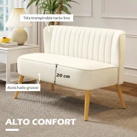 HOMCOM Sofá de 2 Plazas Tapizado en Lino Sintético Asiento y Respaldo Acolchados Patas de Madera Carga 220 kg Blanco Crema(m-4)