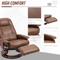 HOMCOM Fotoliu de relaxare, 145° reglabil, suport de picioare ajustabil, piele ecologică, 360° rotativ, până la 120 kg, Maro(m-5)