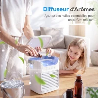 HOMCOM Rafraîchisseurs d'air par évaporation, ventilateur, 3 vitesses, 2 modes brumisation, éclairage LED RGB 7 LED, blanc(m-7)
