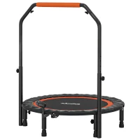 HOMCOM Trampoline de fitness gymnastique avec poignée réglable, pliable, 6 pieds, 28 ressorts Ø 102 cm, noir rouge(m-12)
