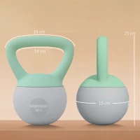SPORTNOW Pesa Rusa 4 kg Kettlebell Relleno de Arena Metálica y Mango Antideslizante para Entreno en Casa 19x15x25 cm Verde y Gris(m-3)