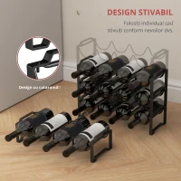 HOMCOM Suport pentru Sticle cu 4 Nivele Ondulate Stivabile pentru 16 Sticle, din Metal, 42,5x16,5x41 cm, Negru(m-4)