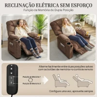 HOMCOM Cadeirão Relax Reclinável Elétrico com Calor Lombar, Massagem Vibratória, Motor Silencioso, Função Memória, Bolsos e USB, Castanho(m-4)