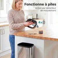 HOMCOM Poubelle à capteur de mouvement ouverture automatique 1 bac de 50 L en acier inoxydable(m-5)