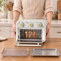 HOMCOM Air Fryer Toaster Oven, Convection Countertop Oven, with Adjustable Temperature and Timer, 12 L, Cream White(m-3)
