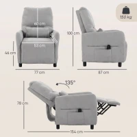 HOMCOM Cadeirão de Massagem Reclinável com Calor Lombar, Assento com Molas, Apoio para os Pés e Almofada Lombar em Tecido Atoalhado Cinzento(m-3)