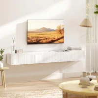 HOMCOM Meuble TV suspendu 180cm, meuble télé pour téléviseur 72 pouces, 2 portes rabattables, 180x25x22cm, blanc(m-7)