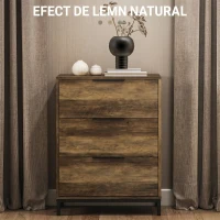 HOMCOM Comodă cu 3 sertare, sistem anti-răsturnare, cu mânere negre, din lemn și metal, 62x35x82 cm, maro închis(m-4)
