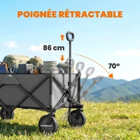 Outsunny Chariot de jardin pliable bâche amovible poignée télescopique inclinaison réglable 5 sacs 108 x 55 x 93 cm gris foncé(m-4)