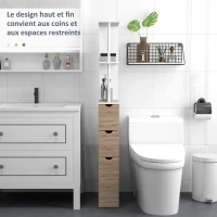 HOMCOM Meuble colonne salle de bain armoire de salle de bain avec tiroirs étagères ouvertes placard 15 x 33 x 136,8 cm blanc(m-5)