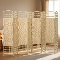 HOMCOM Paravent intérieur en bois séparateur de pièce cloison pliable 8 panneaux 320 x 170 cm bois naturel(m-10)