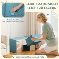 AIYAPLAY 2-delige set zachte speelblokken voor kleintjes, kunstleer, schuim, voor klimmen, bouwen, spelen, Beige+Blauw(m-7)
