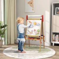 AIYAPLAY 3-in-1 Wooden Kids Easel with Paper Roll, Whiteboard, Chalkboard, Painting Accessories(m-2)