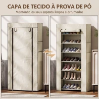 HOMCOM Sapateira de 7 Níveis, Sapateira Estreita em Aço com Capa em Tecido Não Tecido, 2 Bolsos, para 14-21 Pares, Bege(m-6)