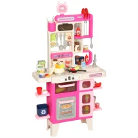 AIYAPLAY Cocina de Juguete con Luces Sonido Accesorios Fregadero Utensilios Alimentos Falsos para Niños a Partir de 3 Años Rosa(m-11)