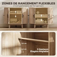 HOMCOM Buffet salon, meuble de rangement ovale avec 4 portes et étagère réglable, 90 x 40 x 76 cm, chêne(m-5)