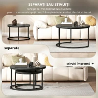HOMCOM Set modern de 2 măsuțe de cafea, măsuțe laterale suprapuse cu cadru metalic pentru living, dormitor, birou, Negru(m-5)