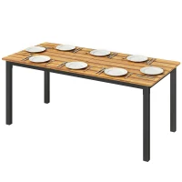 Outsunny Gartentisch 180 x 86 cm für 6-8 Personen Holztisch mit Lamellen-Tischplatte Stahlrahmen Teak(m-11)