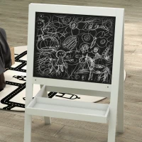 AIYAPLAY Kids Easel, Art Easel with Double Sided Whiteboard, Chalkboard, Storage, 2 in 1 Standing Easel for Toddlers 18-48 Months, White(m-9)
