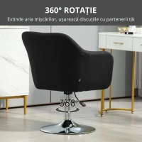 HOMCOM Fotoliu rotativ, fotoliu de birou reglabil pe înălțime, material textil de in, metal, 60 x 60 x 79-91 cm, Negru(m-7)