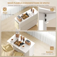 HOMCOM Insulă de Bucătărie cu Roți Blat Rabatabil Suport Condimente Suport Prosoape Dulap 2 Sertare 117,5x70x91 cm Alb(m-7)