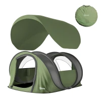 Outsunny Pop Up Zelt 4 Personen Tunnelzelt mit Schlafzimmer 2 Türen 2 Mesh-Fenstern Abnehmbarer Überzug Bodenplane, wasserdicht(m-12)