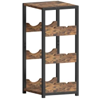 HOMCOM Suport pentru Sticle, Rafturi Ondulate, Picioare Reglabile, Maro Rustic, Negru(m-1)