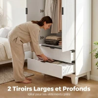 HOMCOM Armoire chambre penderie avec 2 portes à fermeture douce, 2 tiroirs et barre de suspension, 80x50x180cm, blanc(m-5)