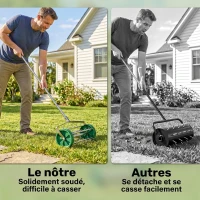 Outsunny Rouleau aérateur pour pelouse avec Manche télescopique 98L x 45l x 87H cm Vert(m-5)