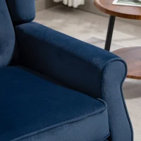HOMCOM Fotoliu de living capitonat cu șezut lat, picioare din lemn, stil clasic, confort sporit, 74x86x102cm, albastru închis(m-13)