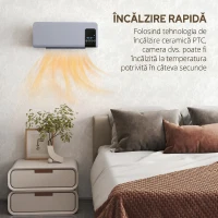HOMCOM Ventilator Termic de Perete Oscilant cu Telecomandă, Temporizator 12h și 2 Moduri, 54.5x12x21.5 cm, Gri(m-9)