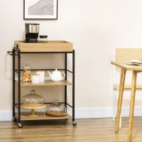 HOMCOM Carrello da Cucina a 3 Ripiani con Vassoio Rimovibile e Ruote Girevoli, 72x40x94cm, Legno e Nero(m-10)