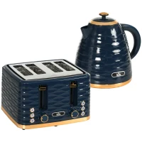 HOMCOM 3000W 1.7L Rapid Boil Kettle & 4 Slice Toaster, Kettle and Toaster Set with 7 Browning Controls and Crumb Tray, Blue(m-1)