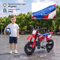 AIYAPLAY Motocicletă Electrică pentru Copii sub Licență HONDA 12 V, Viteză 3-6 Km/h, Vehicul Electric pentru Copii 3+ ani, Roșu și Albastru(m-3)